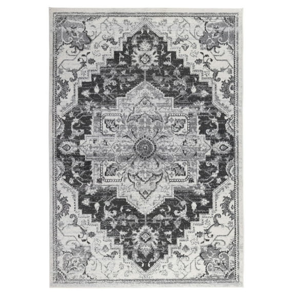 Luxee Designs Alexandria Collection 9x12 Area Rug, Medallion Rugs for Living Room, Bedroom, Kitchen, Office, Pet Friendly, Low Pile, High Traffic Area, Stain Resistance - Dark Gray