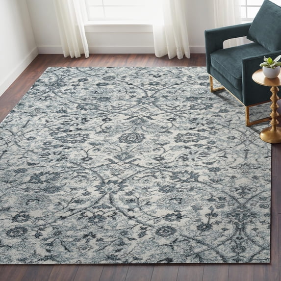 Luxee Designs Alexandria Collection – 3×10 ft – Floral Runner Rug – Bordered, High-Traffic, Pet-Friendly, Stain Resistance – Light Blue