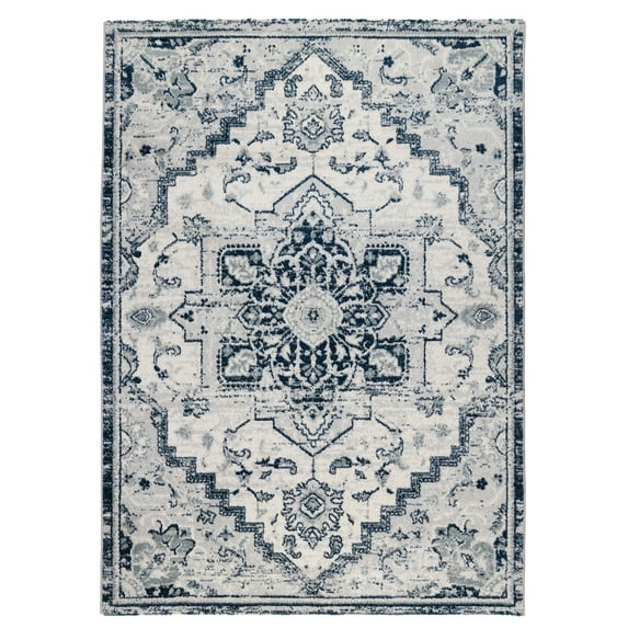 Luxee Designs Alexandria Collection Medallion Pattern Area Rug 4x6, Rectangular Low Pile High Traffic Area Rugs for Living Room, Kitchen, Bedroom - Deep Blue