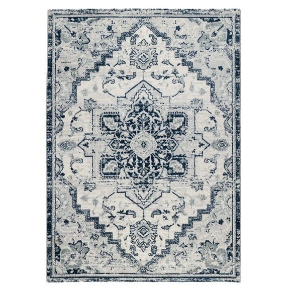 Luxee Designs Alexandria Collection Medallion Pattern Runner Rug 2x6, Rectangular Low Pile High Traffic Runner Rugs for Entryway, Kitchen, Laundry Room - Deep Blue