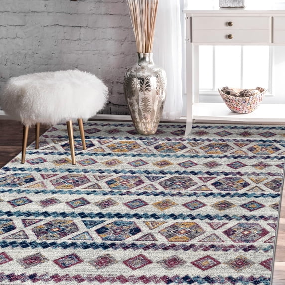 Luxee Designs Alexandria Collection – 8×10 ft – Boho Geometric Area Rug – Bordered, High-Traffic, Pet-Friendly, Stain Resistance – Gray, Ivory Multi