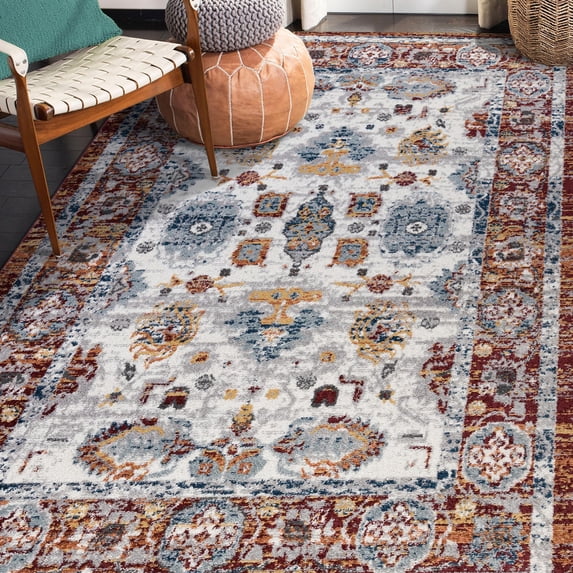 Luxee Designs Alexandria Collection – 2×3 ft – Boho Vintage Area Rug – Bordered, High-Traffic, Pet-Friendly, Stain Resistance – Ivory Multi
