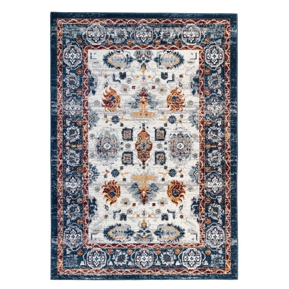 Luxee Designs Alexandria Floral Area Rug 8x10, Low Pile Area Rugs for Living Room, Kitchen, Bedroom - Blue