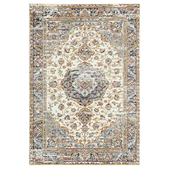 Luxee Designs Allure 2x3 Area Rug, Low Pile Medallion Rugs for Doormat, Entryway, Bedroom, Kitchen, Laundry Room, High Traffic - Navy/Ivory