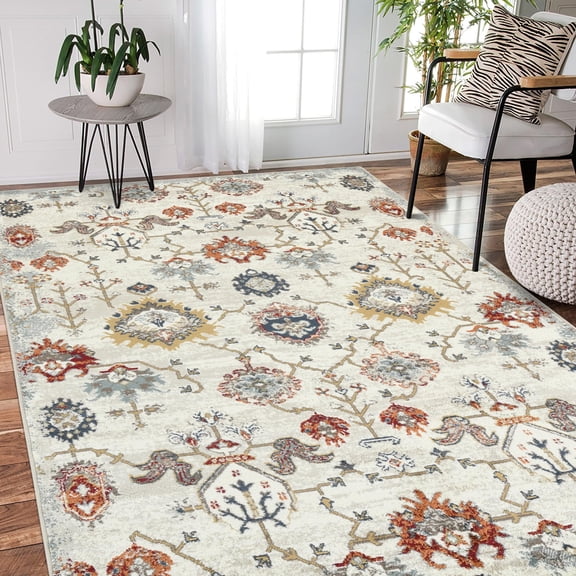 Luxee Designs Allure 2x3 Area Rug, Low Pile Oriental Rugs for Doormat, Entryway, Bedroom, Kitchen, Laundry Room, High Traffic - Beige