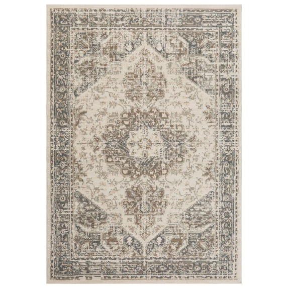 Luxee Designs Alpine 5x7 Area Rug, Low Pile Stain Resistance Medallion Rugs for Living Room, Dining Room, Bedroom, Kitchen, Office - Light Beige