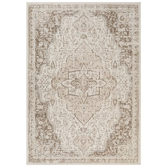 Luxee Designs Alpine 9x12 Area Rug, Low Pile Stain Resistance Medallion Rugs for Living Room, Dining Room, Bedroom, Kitchen, Office - Light Cream