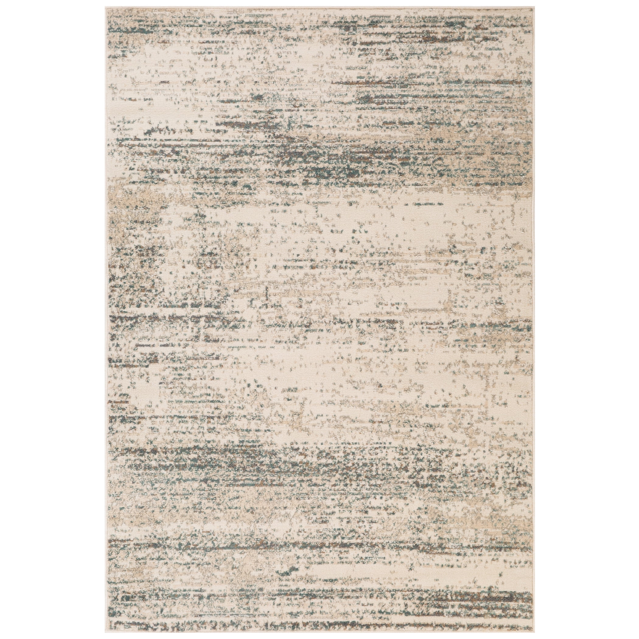Ivory and Gray Rectangular Striped Synthetic Area Rug 6'7" x 9'