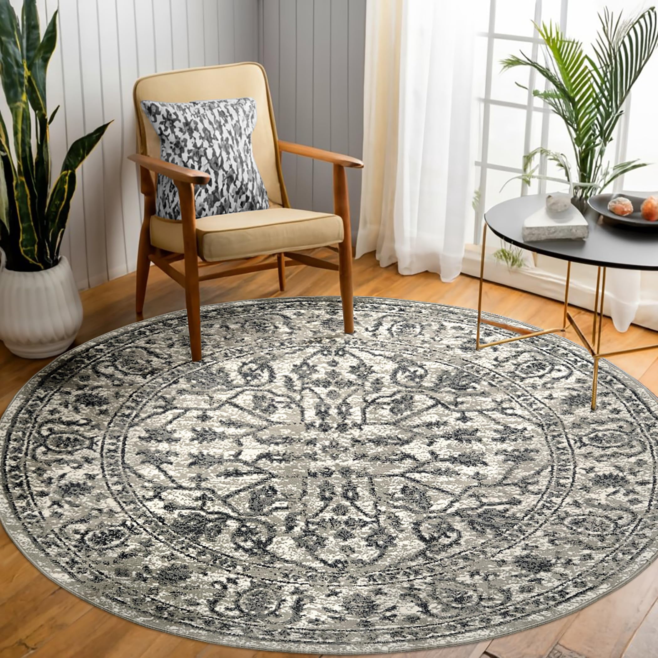Luxee Designs Alpine Round Area Rug, Low Pile Stain Resistance Bordered ...