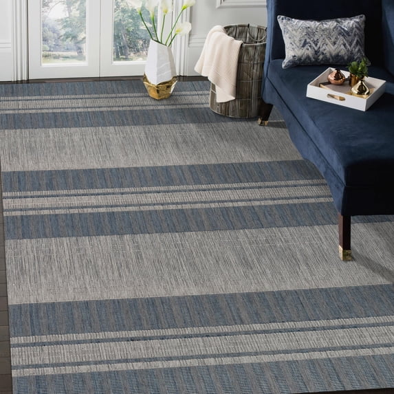 Luxee Designs Maryland Collection 2x3 Area Rug, Indoor/Outdoor Striped Pattern Rugs for Living Room, Dining Room, Bedroom, Kitchen, Office, Blue