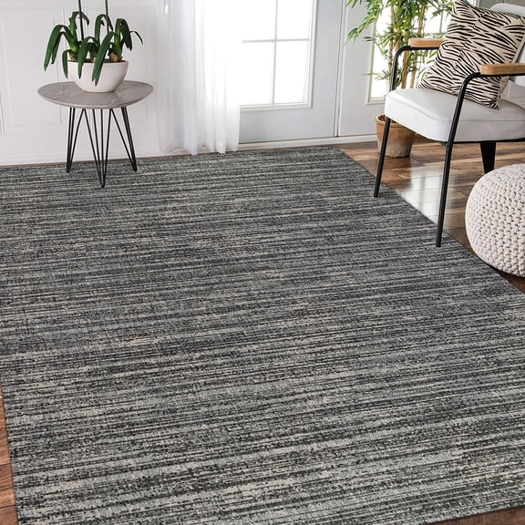 Luxee Designs Maryland Collection 9x12 Area Rug, Indoor/Outdoor Striped Pattern Rugs for Living Room, Bedroom, Kitchen - Grey
