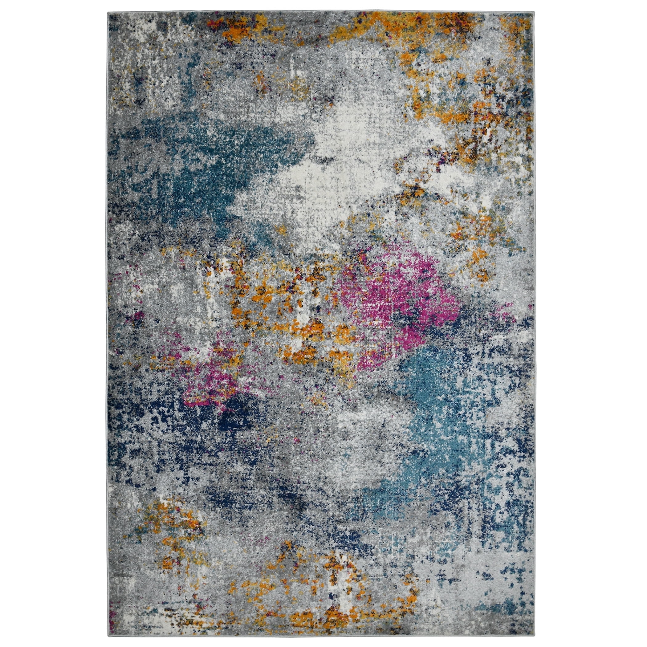 Blue and Pink Abstract Reversible Synthetic Area Rug