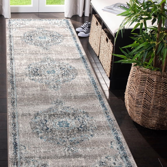 Luxee Designs Montana 3x8 Runner Area Rug, Durable Low - Pile Medallion Pattern Indoor Rugs for Living Room, Bedroom, Kitchen, Office, High Traffic Area - Teal