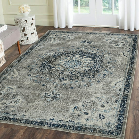 Luxee Designs Montana 9x12 Area Rug, Durable Low - Pile Medallion Pattern Indoor Rugs for Living Room, Bedroom, Kitchen, Office, High Traffic Area - Teal