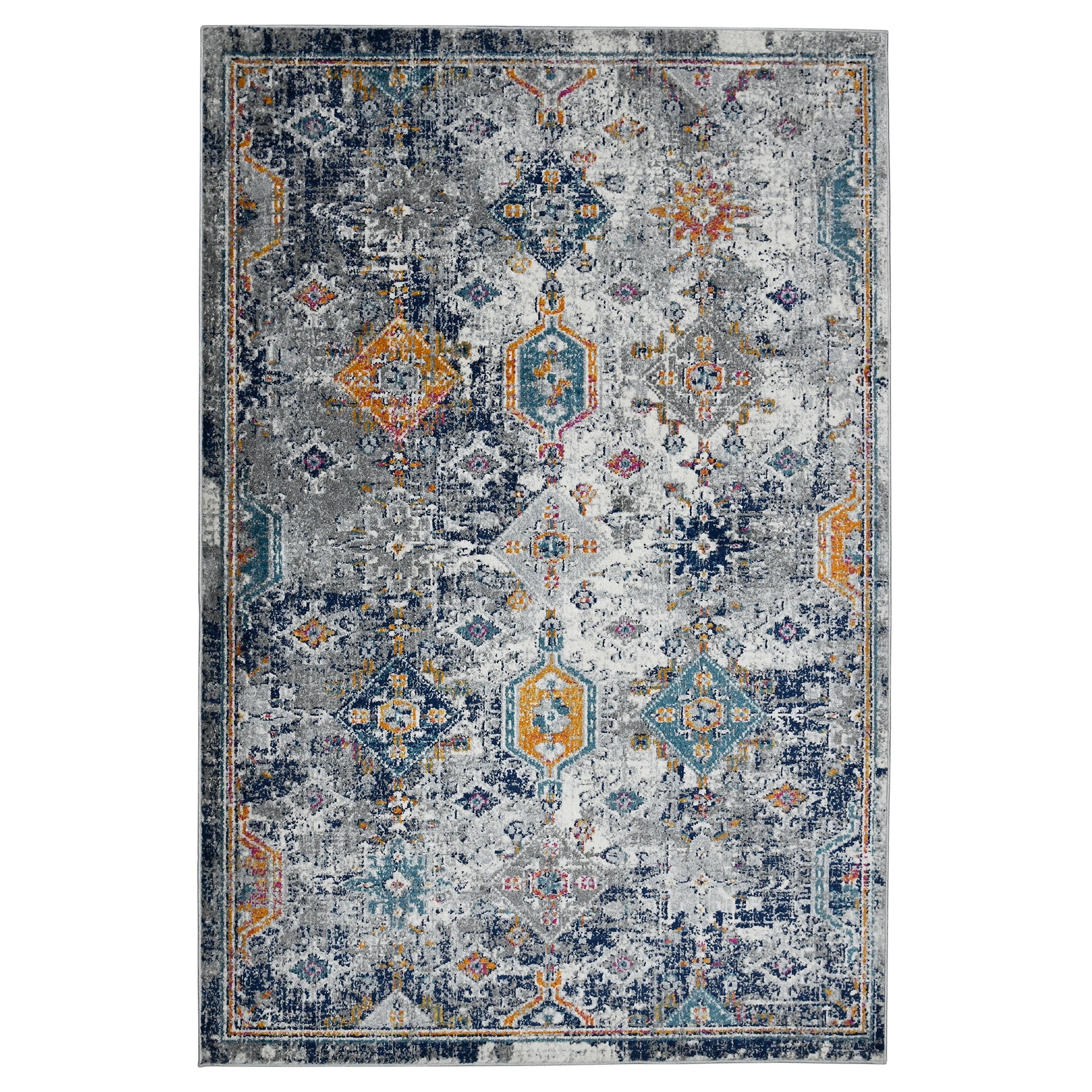 Montana Blue and Orange Rectangular Geometric Area Rug