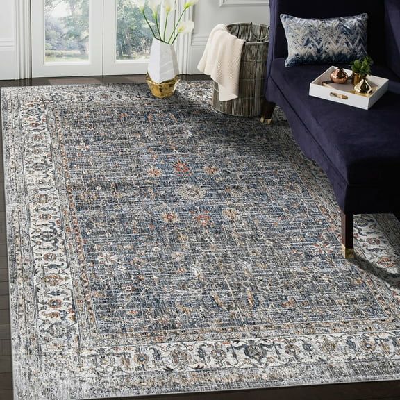 Luxee Designs Vermont Collection 5x7 Area Rug, Bordered Rugs for Living Room, Bedroom, Kitchen, Office, Pet Friendly, Low Pile, High Traffic Area, Stain Resistance, Washable - Charcoal