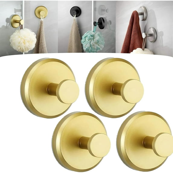 Luxehold No-Drill Hooks, Luxegrip No-Drill Hooks, Bathroom Towel Hooks Adhesive, Gold Adhesive Hooks, Shower Suction Hooks, for Shower, Bathroom, Kitchen, Glass Door, Mirror, Tile (Silver, 6pcs)