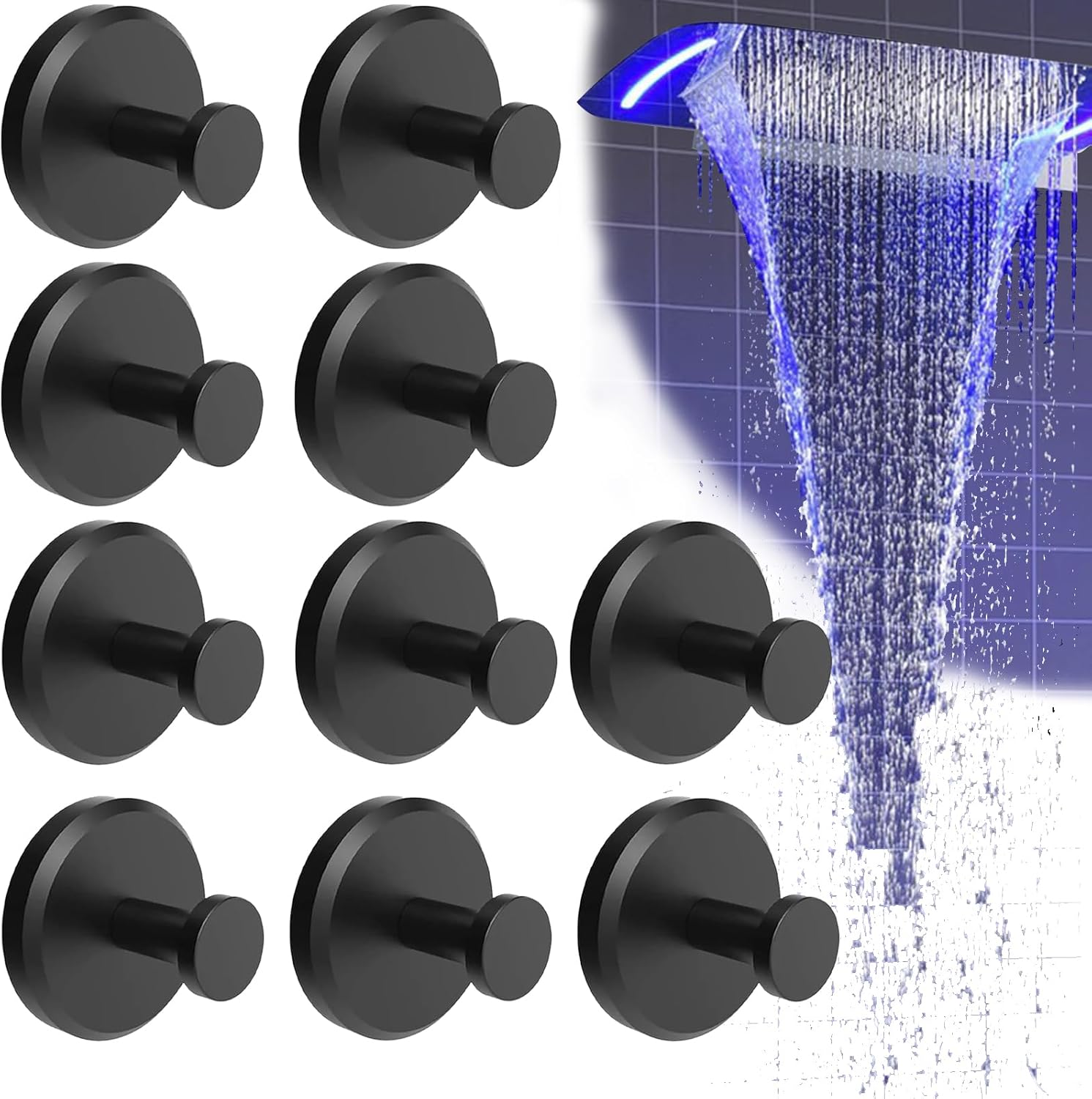 Luxehold No-Drill Hooks, Luxegrip No-Drill Hooks, Superhold No-Drill Hooks, Shape Grass Suction Cup Hooks, Luxehold Hooks for Shower, Bathroom, Glass Door (10*Black)