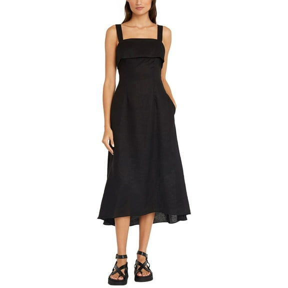 Luxely womens  Linen Midi Dress, 2, Grey