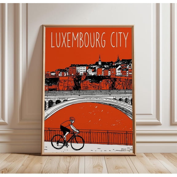 Luxembourg City Cycling Bridge Travel Print Wall Art, Unframed Paper Print