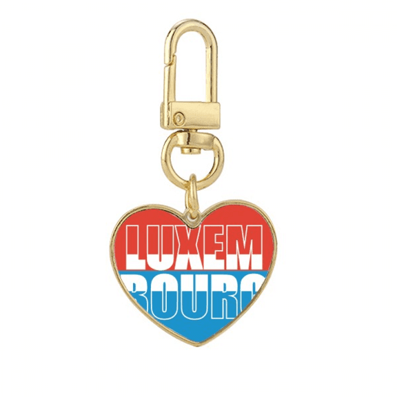 Luxembourg Country Flag Name Gold Heart Keychain Metal Keyring Holder