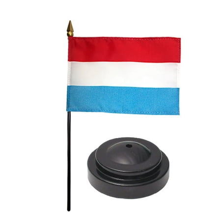 Luxembourg Desk Flag with Base; American Made Rayon 4x6 inch Miniature Table Set Includes One Small Mini Country Stick Flags and One Black Stand (Luxembourg Desk Flag and Base)
