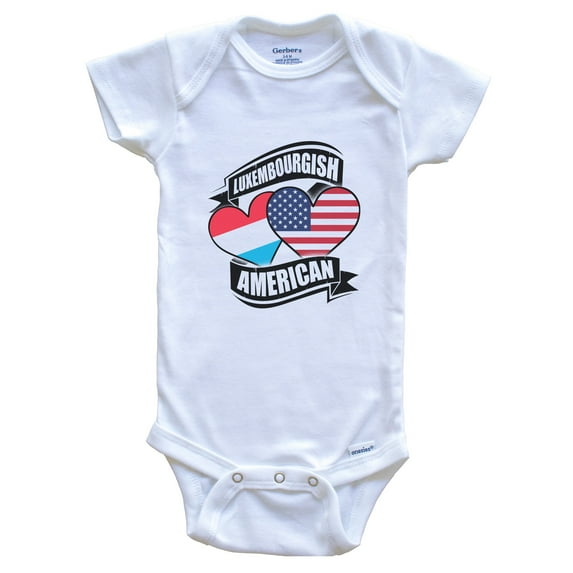 Luxembourgish American Hearts USA Luxembourg Flags Baby Bodysuit, 3-6 Months White