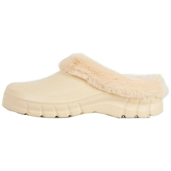 Luxemoda Women's Muffin Fluffy Faux Fur Trim Flat Rubber Mule Waterproof Slipper (CREAM, 10)