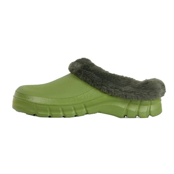 Luxemoda Women's Muffin Fluffy Faux Fur Trim Flat Rubber Mule Waterproof Slipper (KHAKI, 10)