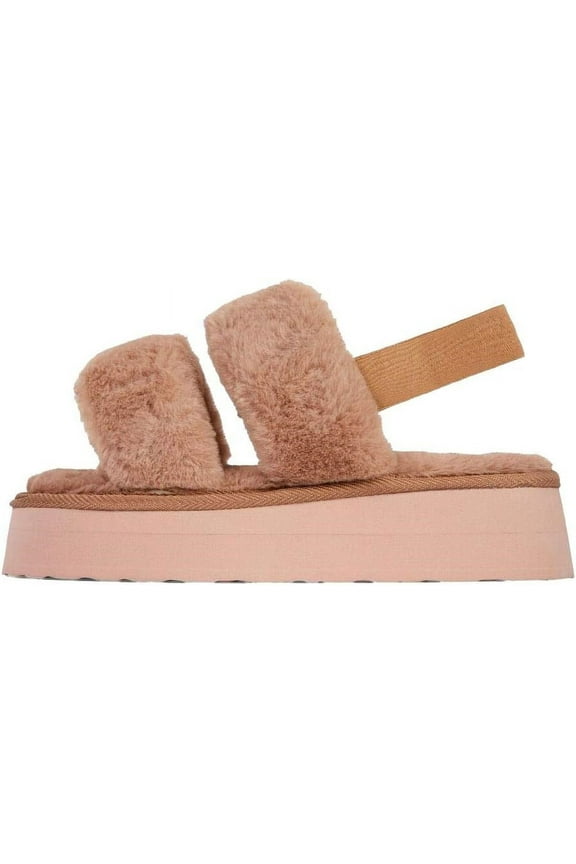 Luxemoda Women's Tata Fluffy Stripe Platform Slip On Open Toe Faux Fur Slippers (NUDE, 10)