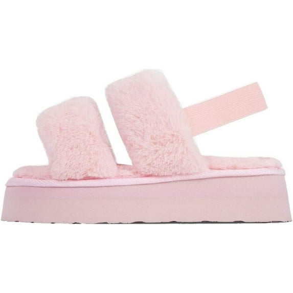 Luxemoda Women's Tata Fluffy Stripe Platform Slip On Open Toe Faux Fur Slippers (PINK, 10)