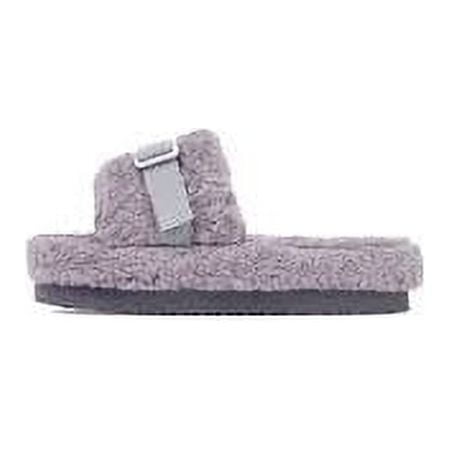 Luxemoda Womens Buzzing Grey Buckle Detail Flatform Slider Faux Fur Sandals (GREY, 7)