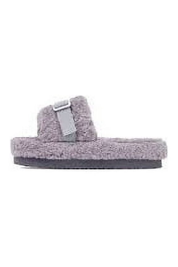 Luxemoda Womens Buzzing Grey Buckle Detail Flatform Slider Faux Fur Sandals (GREY, 7)