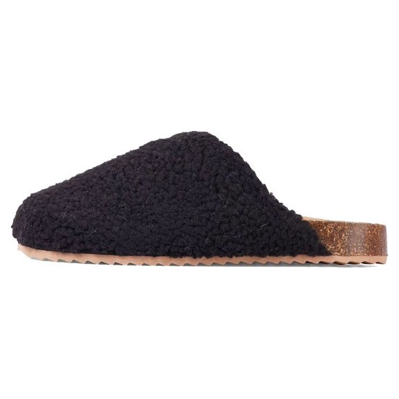 Luxemoda Womens Oozy Black Flat Faux Shearling Mule Furry Mule Clog Sandals (BLACK, 6)