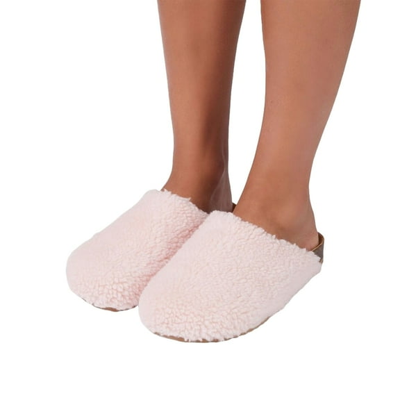 Luxemoda Womens Oozy Blush Flat Faux Shearling Mule Furry Mule Clog Sandals (BLUSH, 11)