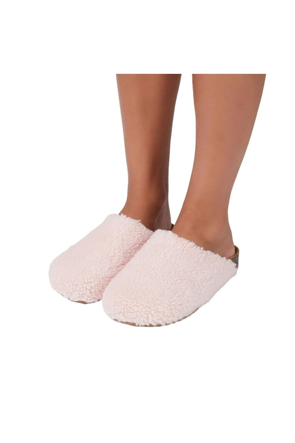 Luxemoda Womens Oozy Blush Flat Faux Shearling Mule Furry Mule Clog Sandals (BLUSH, 9)