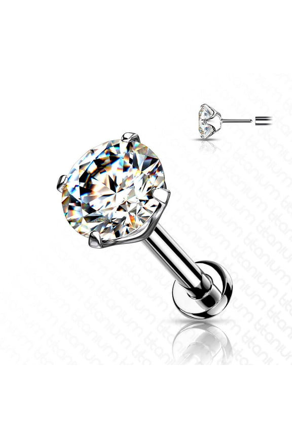 Luxemodz Threadless Push in Labret Flat Back Titanium Studs with Cz Good for Lip Nose Ear Piercings