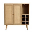thumbnail image 1 of LuxenHome 35" Tall 2-Door Rattan Light Oak Finish Wood Wine and Storage Cabinet, 1 of 16