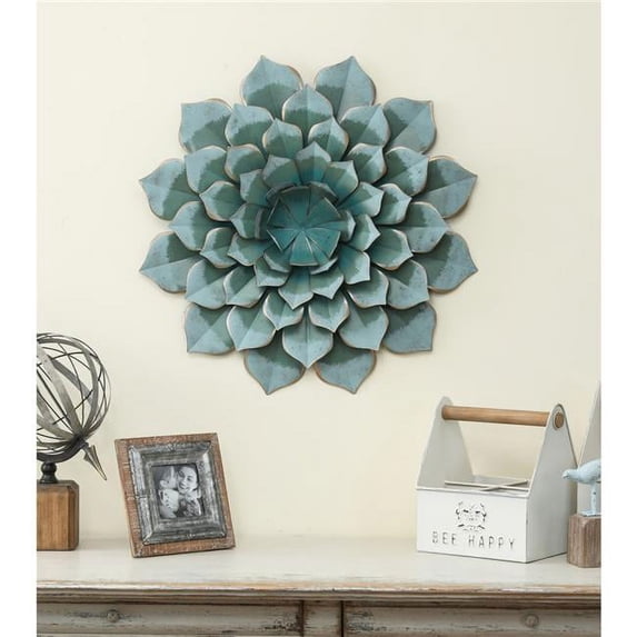 Luxen Home 24in. Dia. Light Green Metal Flower Wall Decor