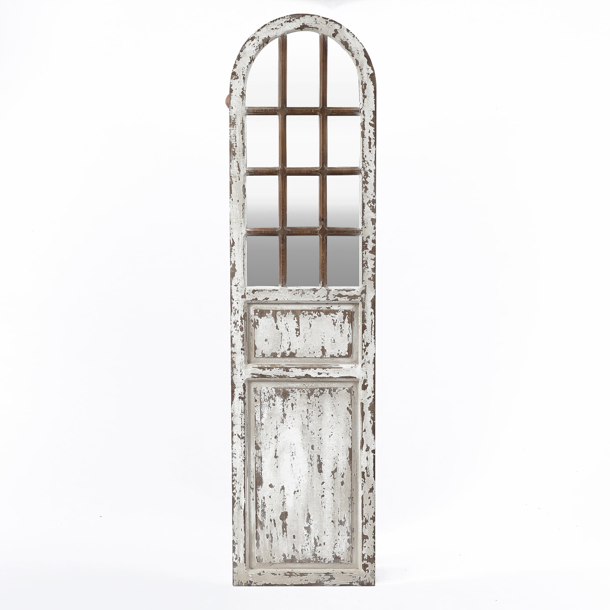 Distressed White Wood Arched Door Full-Length Mirror