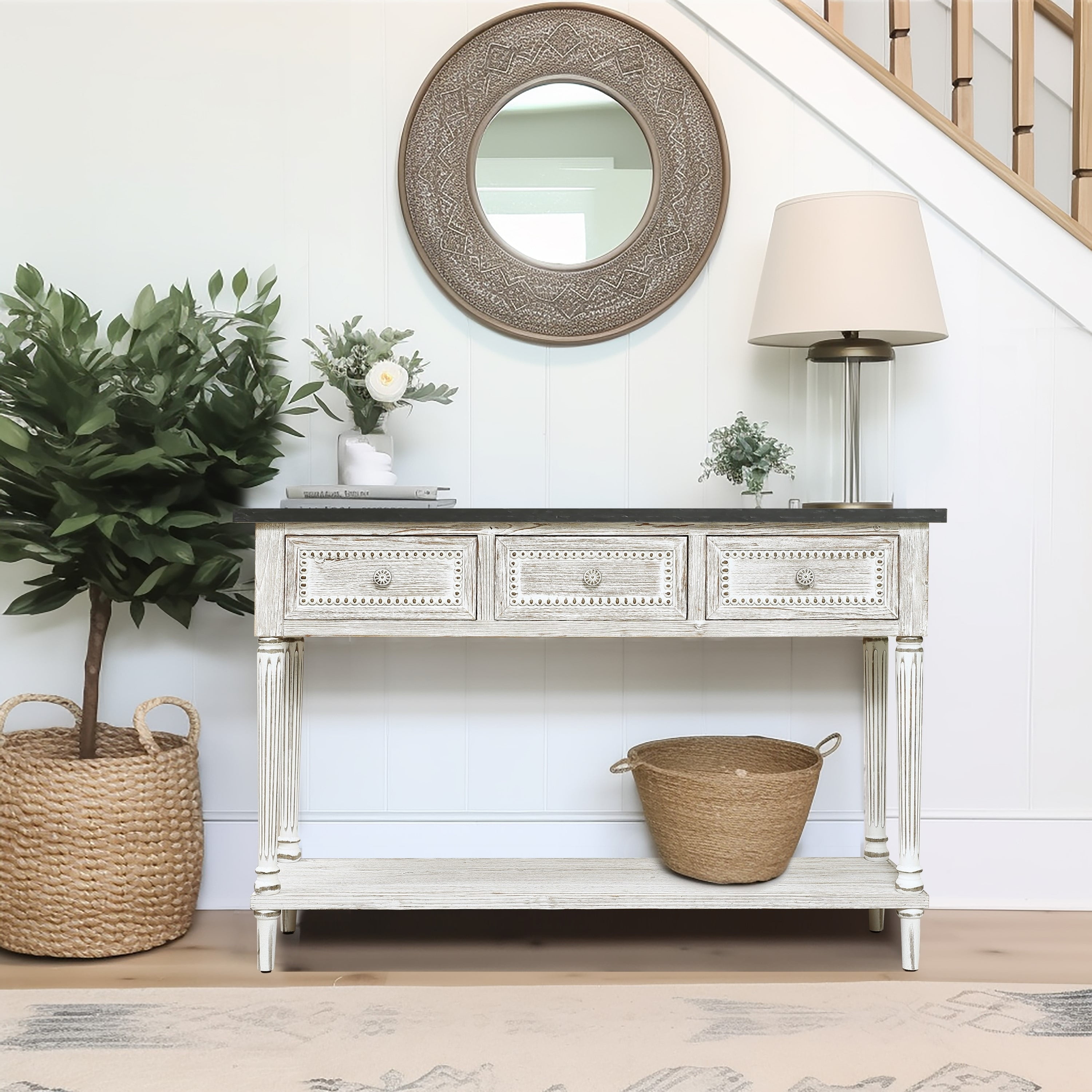 Distressed white entryway table discount