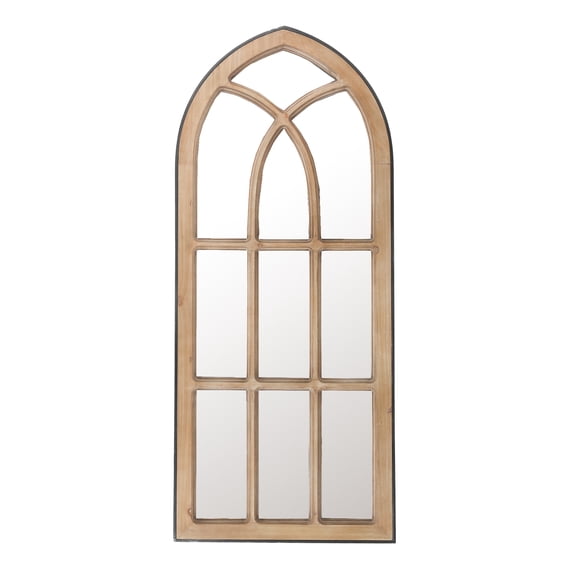 Luxen Home Natural Wood Finish MDF Window Wall Mirror