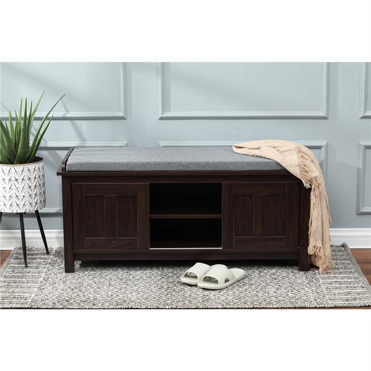 Luxen Home Upholstered Brown Wood Storage Bench