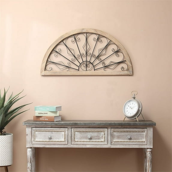 Luxen Home Wood and Metal Roma Half Moon Wall Decor
