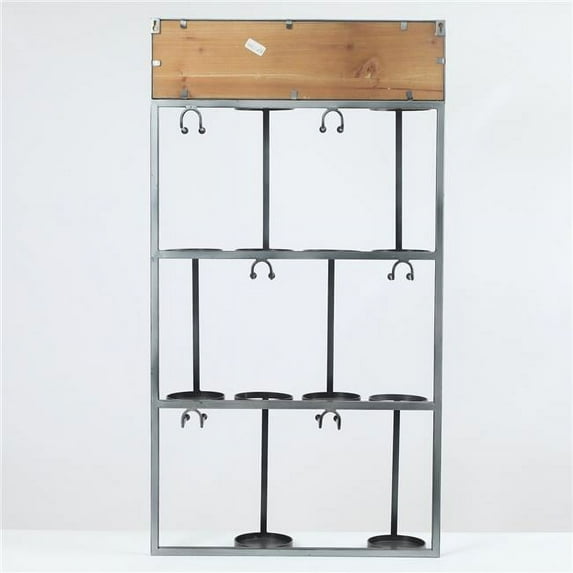 Luxen Home Wood and Metal Wall Mounted Wine Bottle and Glass Rack
