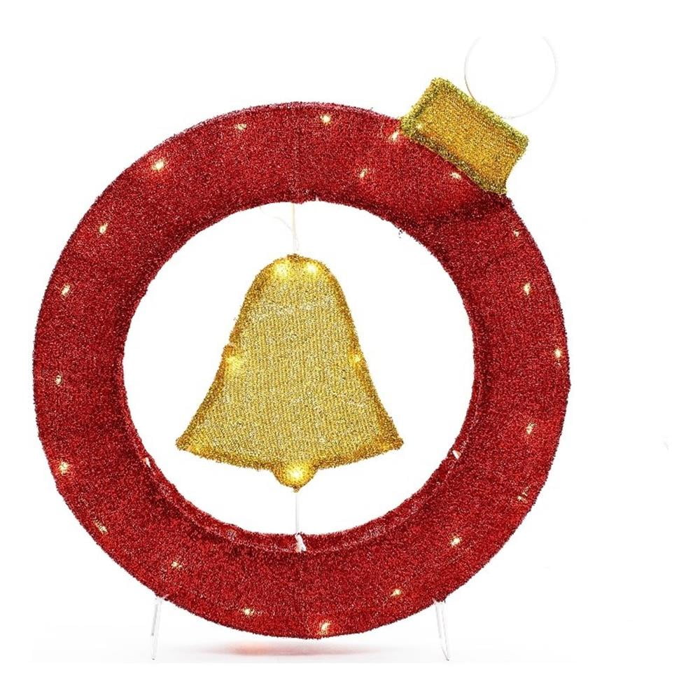 1.9Ft Red and Gold Ornament Bell Wreath with Lights