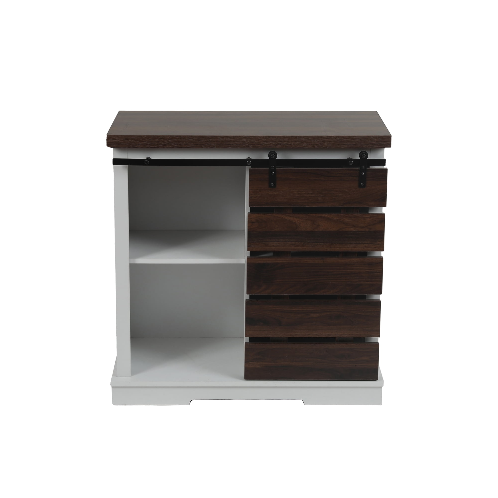 White and Dark Brown Wood Sliding Door Storage Cabinet