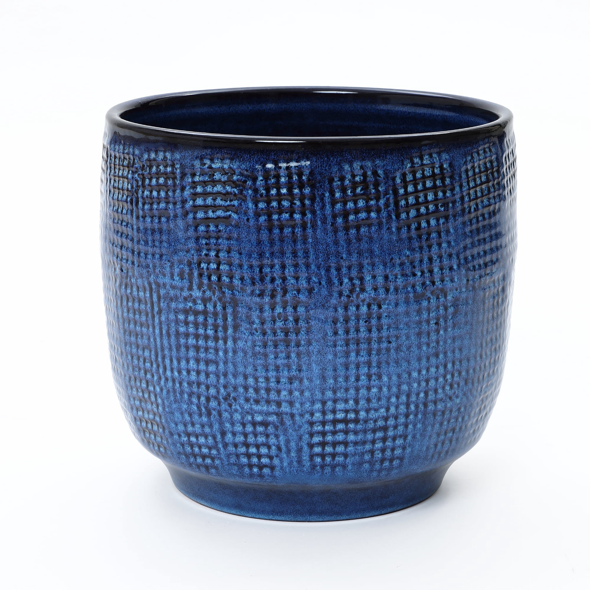 LuxenHome 12" Dia Large Ceramic Planter Pots for Plants, Ocean Blue Glazed Round Planter with Drainage