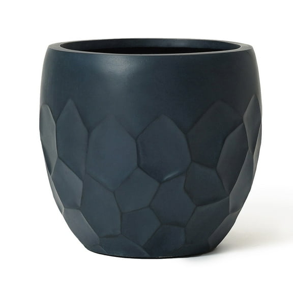 LuxenHome 14.6-Inch Round Black Geometric MgO Planter