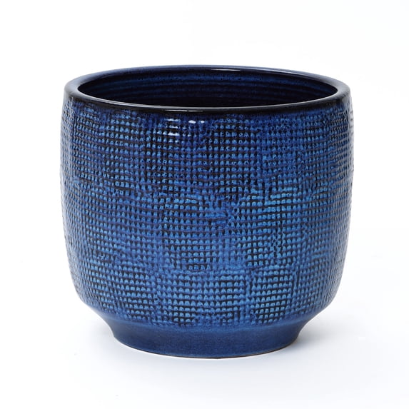 LuxenHome 15.75" Dia Large Ceramic Planter Pots for Plants, Ocean Blue Glazed Round Planter with Drainage